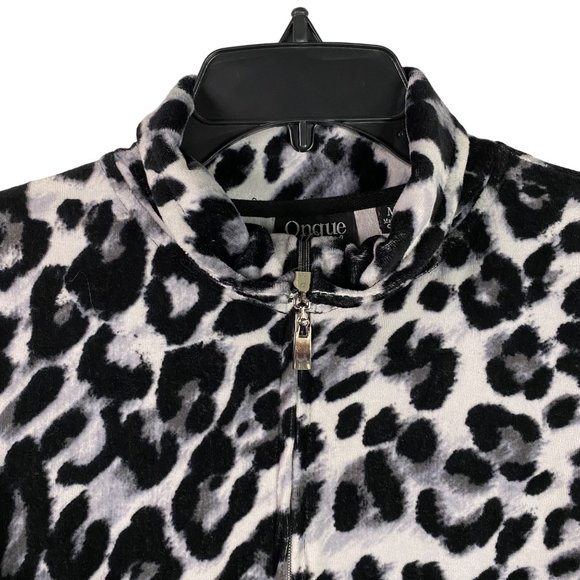 Womens‎ Vintage ONQUE CASUAL Full Zip Velour Grey Cheetah print Jacket Sz M - Picture 2 of 11